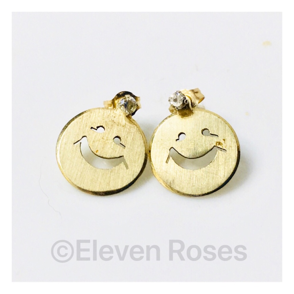 14k Gold Smiley Face Stud Jackets & Earring Set